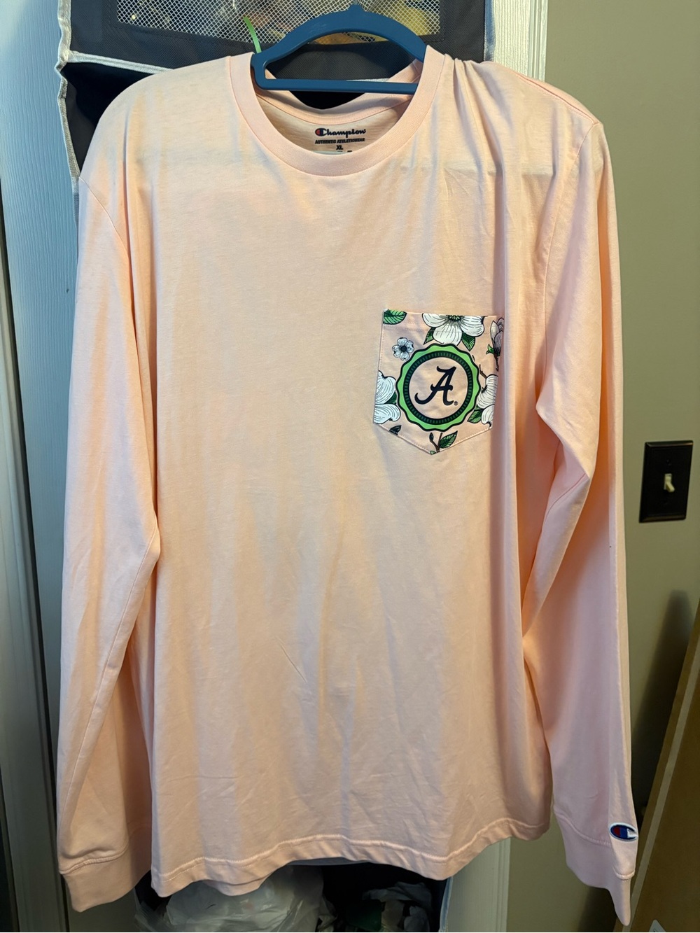 Champion Long Sleeve Alabama tide Pocket Tee - Light Peach with Floral Accent